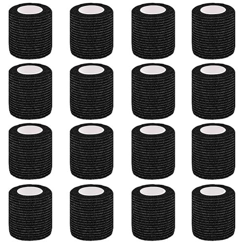 Clooflar Selbstklebender Verband,16 Rollen 5cm x 4.5m Elastische Verbandsmaterial Selbsthaftende Bandage,Fixierbinde Haftbandage Selbstklebend für Sport und Erste Hilfe Vet Wrap Hund Pferde - Schwarz Selbstklebender Verband