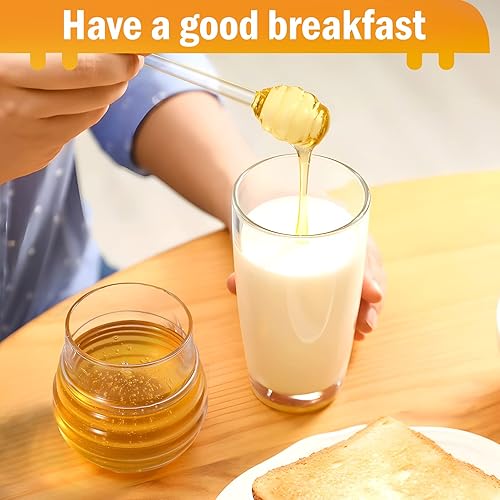 Miniatura 6 de SlZKADY Tarro de miel con cucharón y tapa, dispensador de recipiente de miel de vidrio, recipiente de miel de vidrio transparente para la cocina del