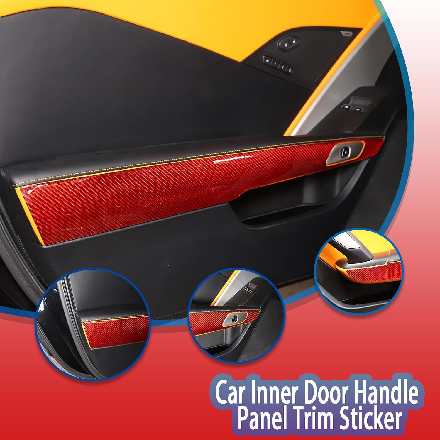Car Inner Door Handle Cover Trim Compatible with Chevrolet Corvette C7 2014-2019,Carbon Fiber Interior Door Pull Handle Trim Frame,Auto Inner Door Panel Trim Accessories 2PCS (Red Carbon)