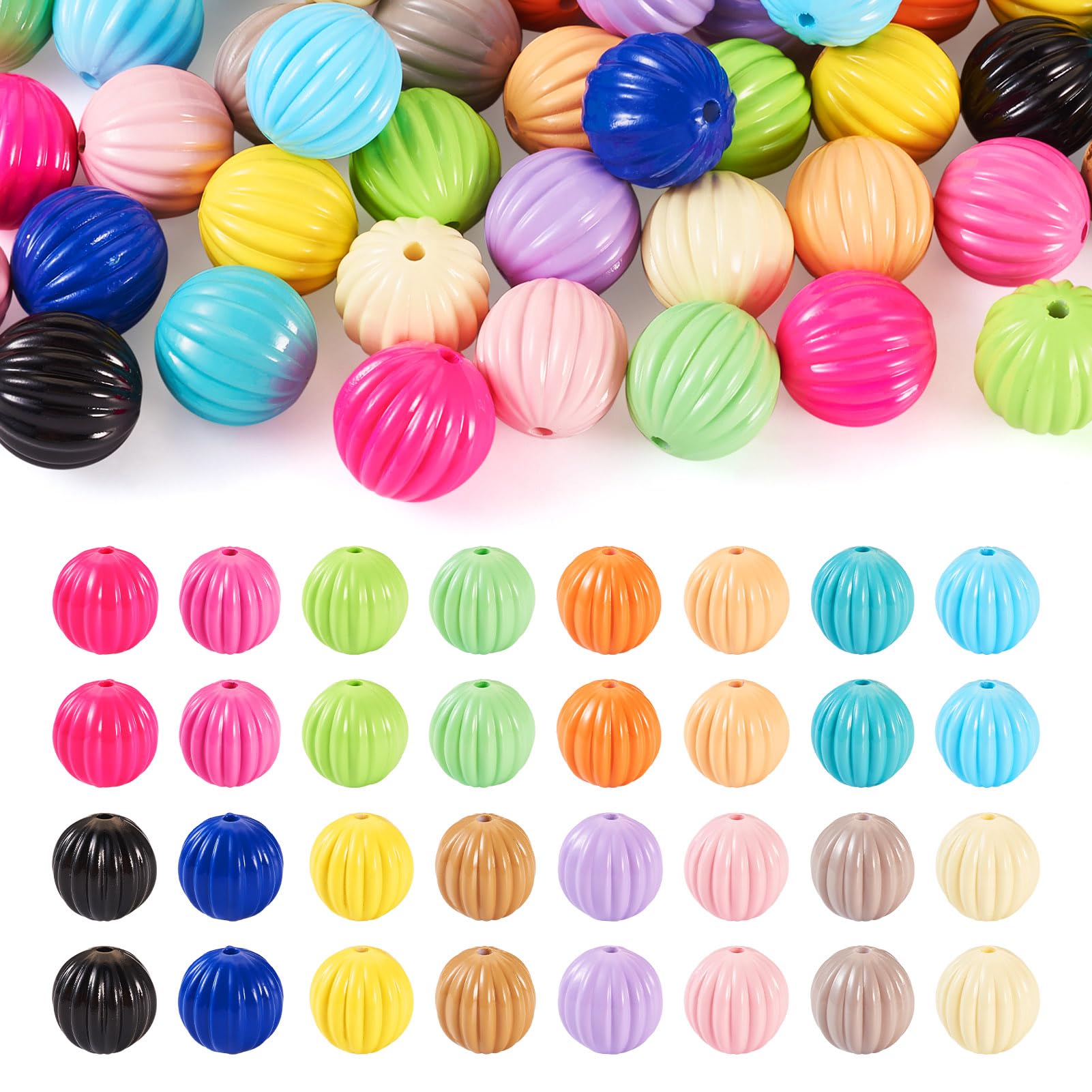 FASHEWELRY 48Pcs Acrylic Pumpkin Beads Candy Color Round Ball Beads Pastel Pony Beads Mini Cute Beads Bulk for Bracelet Jewelry Making