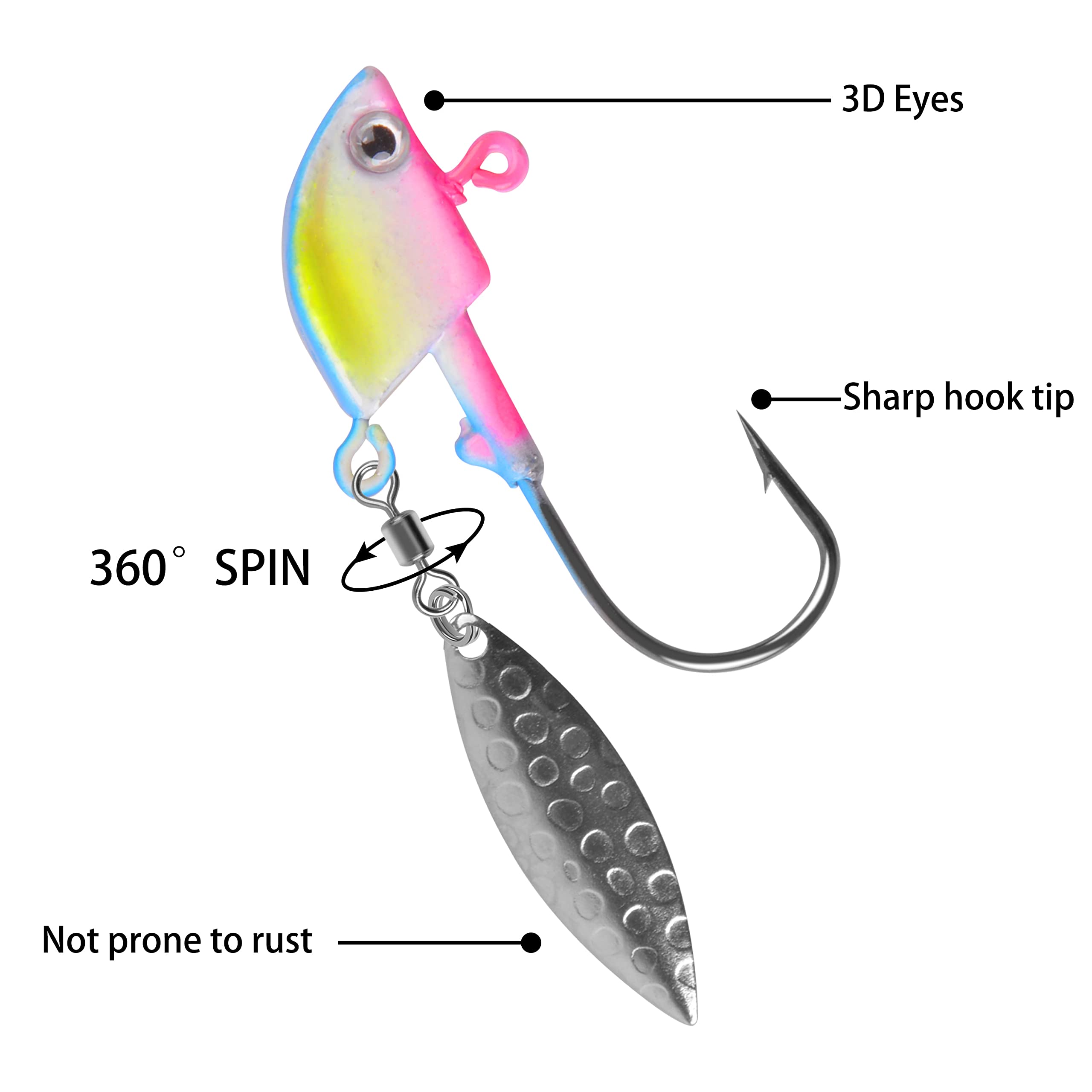 10 Leurres De Pêche Type Jig Tête Plombée Avec Lame Saule – 3,5-4,5 Cm – 5/8/12 G
