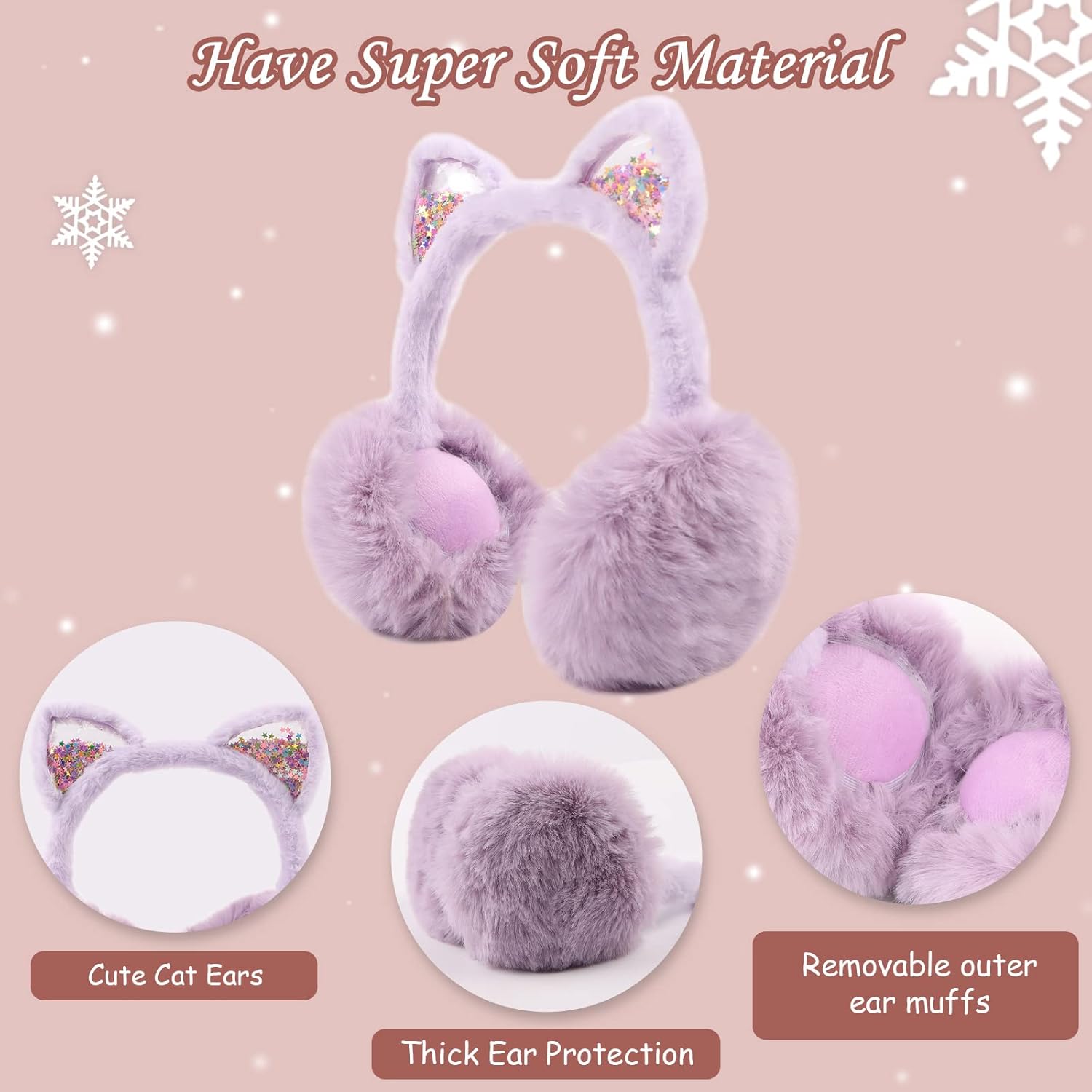 PESAAT Fluffy Ear Muff for Women Plush Earmuffs Kids Winter Earmuffs Girls Boys Cold Weather Ear Warmer - Image 4