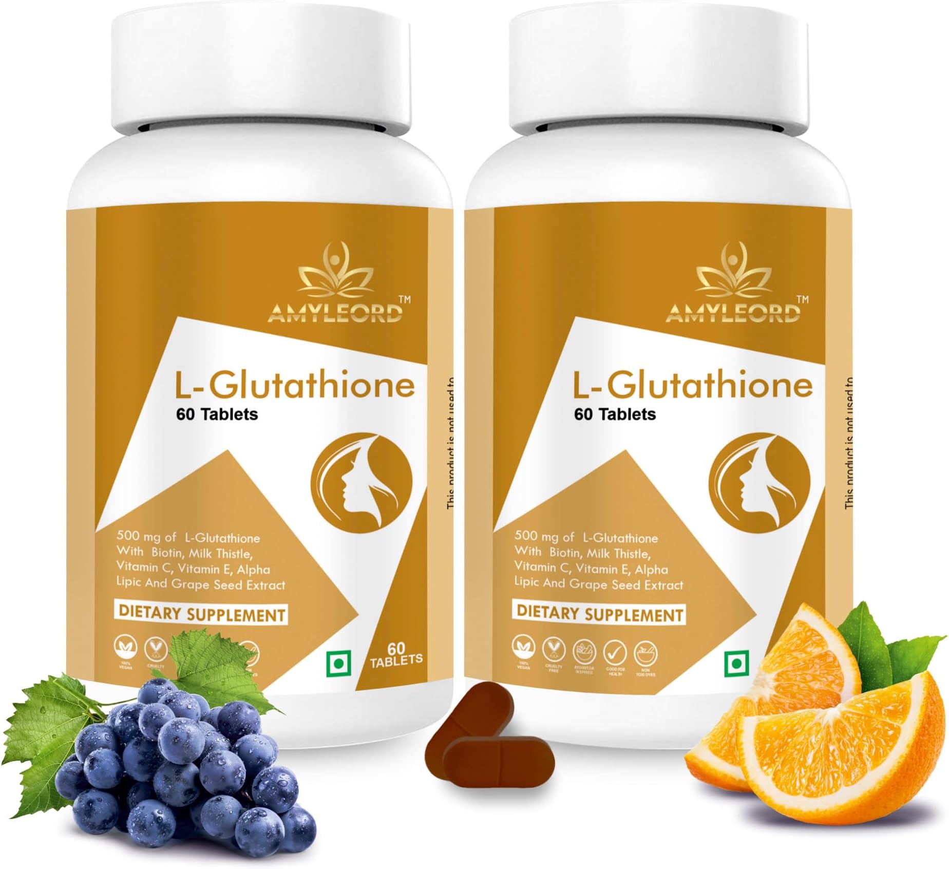 L - Glutathione Tablets with Vitamin C & E, Biotin, Milk Thistle, Grape Seed Extract for Help to Skin Glow and Hydration (120 count) MRP. 2399 Rs