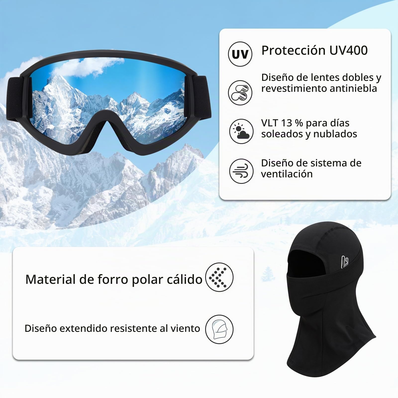 VCOROS Casco de Esquí Kit con Gafas de Esquí Capucha DXH811 para Esquí | Casco Esquí Talla Ajustable Transpirable UV Seguridad Comodidad Casco de Snowboard mit Orejeras Extraíbles