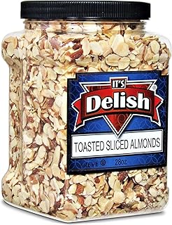 Gourmet Toasted Sliced Almonds by It's Delish – 28 Oz Bulk Reusable Jumbo Container - Premium Oven Fresh Dry Roasted – Healthy Snack, Topping for Salad, Desserts & Yogurt – Kosher Certified