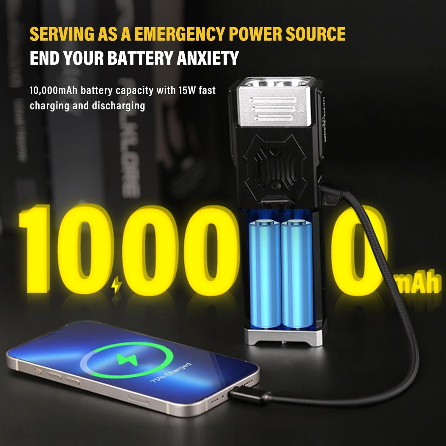U1 Music Flashlight with Bluetooth Speaker, Color Temperature Adjustable, Fast Charging and Discharging, Angel Adjustable Camping Lantern, IP67, Multi-Functional for Hiking, Camping
