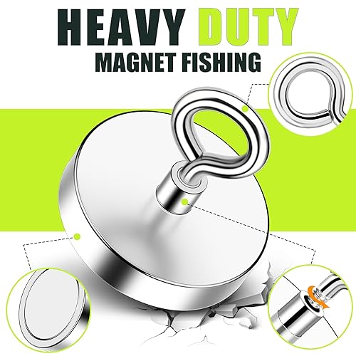Miniatura 4 de Imanes de pesca fuertes de 300 libras (299.8 lbs) Imán de neodimio fuerte resistente con ojal de agujero avellanado para pesca magnética y