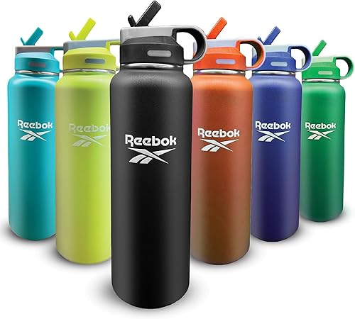 Miniatura 8 de Reebok Botella de agua de acero inoxidable con diseño de popote y estilo de vida, botellas de agua aisladas de 40 onzas, botella de agua deportiva