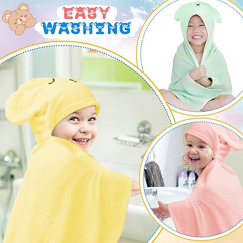 Miniatura 10 de Xtinmee 4 toallas con capucha de 28 x 47 pulgadas para niños de 3 a 10 años, toallas de baño de tamaño grande para niños, toallas de baño