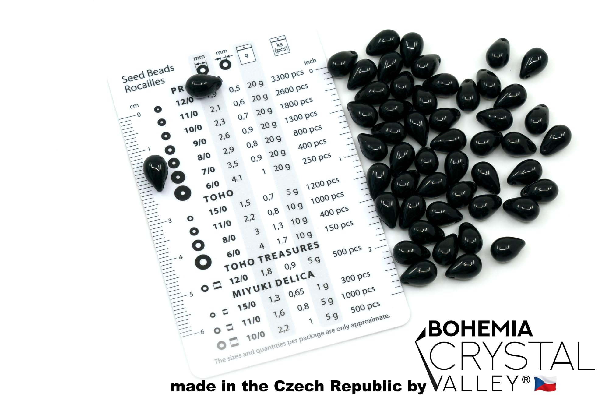 Czech 50-Piece Glass Beads, 6x9mm, Teardrop Jet Black Opaque — view 2