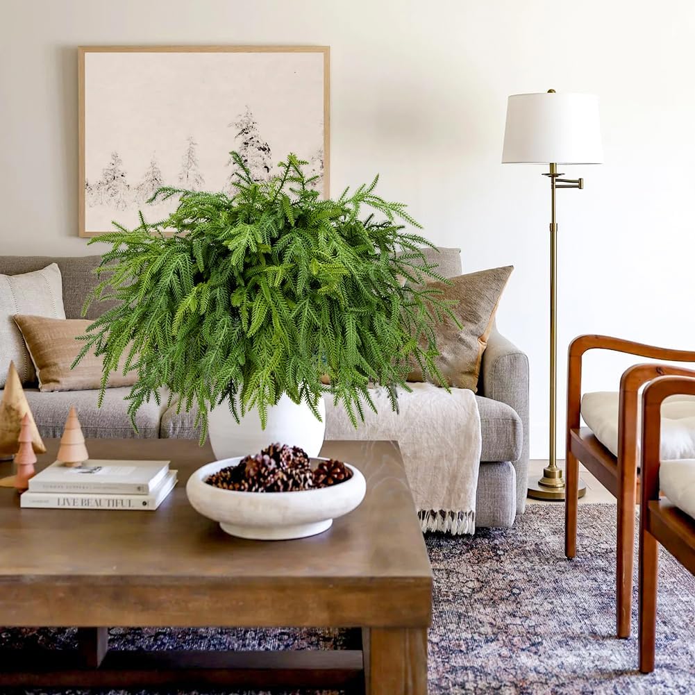 Briful 20PCS Christmas Norfolk Pine Branches - Real Touch Stems for DIY Crafts, Artificial Christmas Decor, Xmas Garland Wreaths Indoor Outdoor (22.5 Inches)