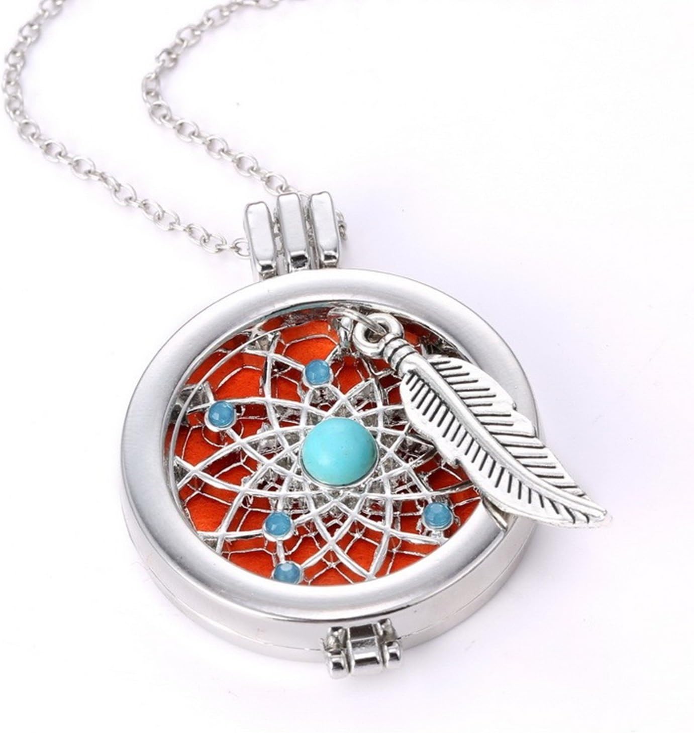 1 Pack Silver Locket Dream Catcher Necklace Pendant Mini Arts Craft Rainbow Owl Feathers Hanging Nursery Bedding Room Culmination Popular Dreamcatchers Girls Bedroom Decor Car Wall Catchers Kit