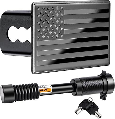 METOWARE Cubiertas de enganche de remolque, cubierta de enganche de metal pesado con bandera estadounidense para receptores de 2 pulgadas, cubiertas