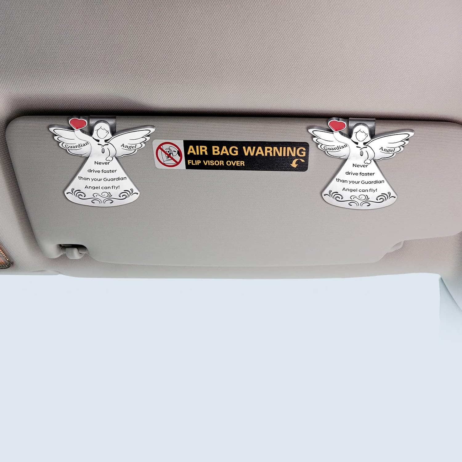 Tallew 8 Pcs Guardian Angel Sun Visor Clip Never Drive Faster Car Accessories Christian Car Visor Clips Religious Gift for Staff, Family, Friend, Driver