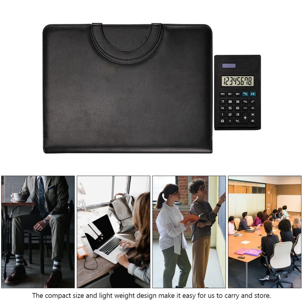 HOMSFOU Cartellina Portfolio PU con Chiusura Cerniera Organizzatore Documenti per Ufficio e Scuola Elegante e Professionale Facile Trasportare Include Blocco Note e Calcolatrice