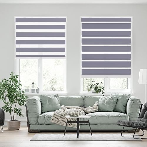 Miniatura 7 de Zebra - Persianas y persianas sin cordones con diseño de cebra, enrollables, opacas, oscurecimiento de la habitación, control de luz de doble capa