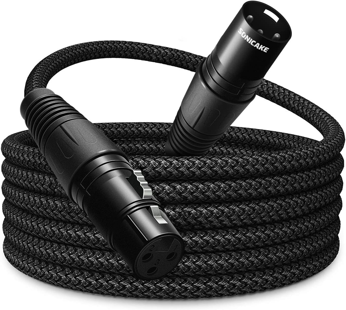 SONICAKE XLR Microphone Cable 2m/6ft Male to Female 3 Pin Nylon Braided for Studio Recording, Mic Mixer and Live Production, Black