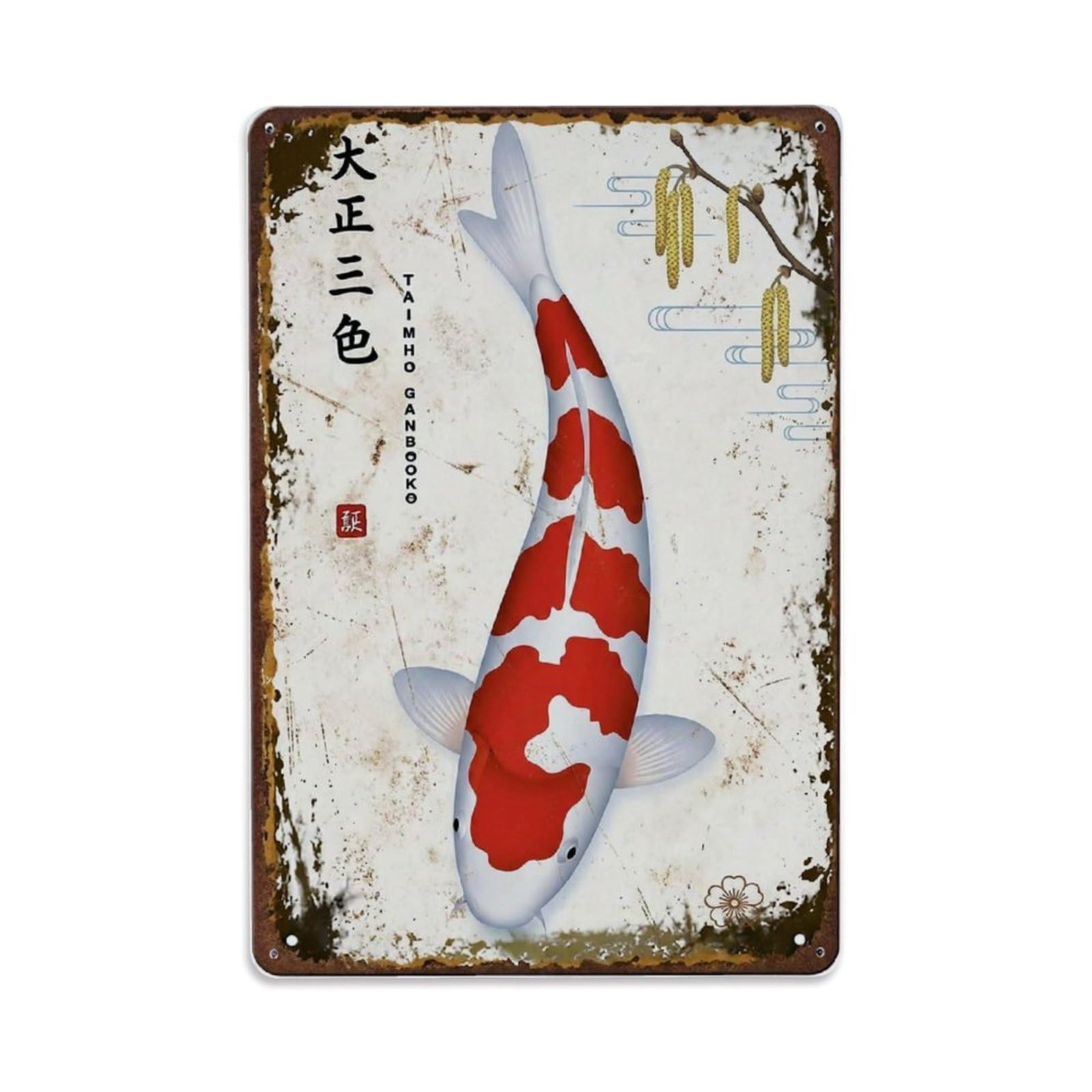 Sacred Pond Koi Metal Tin Sign Plaque Wall Decor for Cafe, Club Bar, Office, Home Garden Metal Poster 8x12Inch