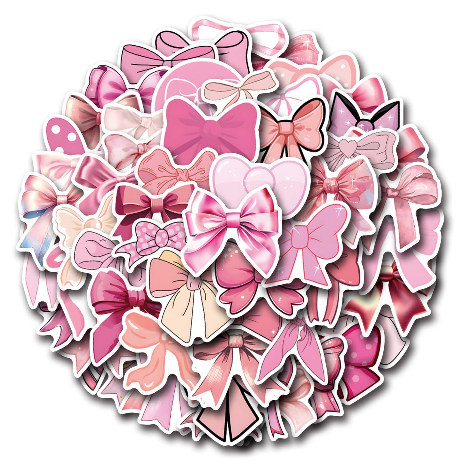 Coquette 55Pcs Bows Stickers, Monogram Decal Vintage Aesthetic, Vinyl Waterproof Pink Bows, for Water Bottle, Laptop, Phone, Journal, Gifts for Kids, Girls, Women