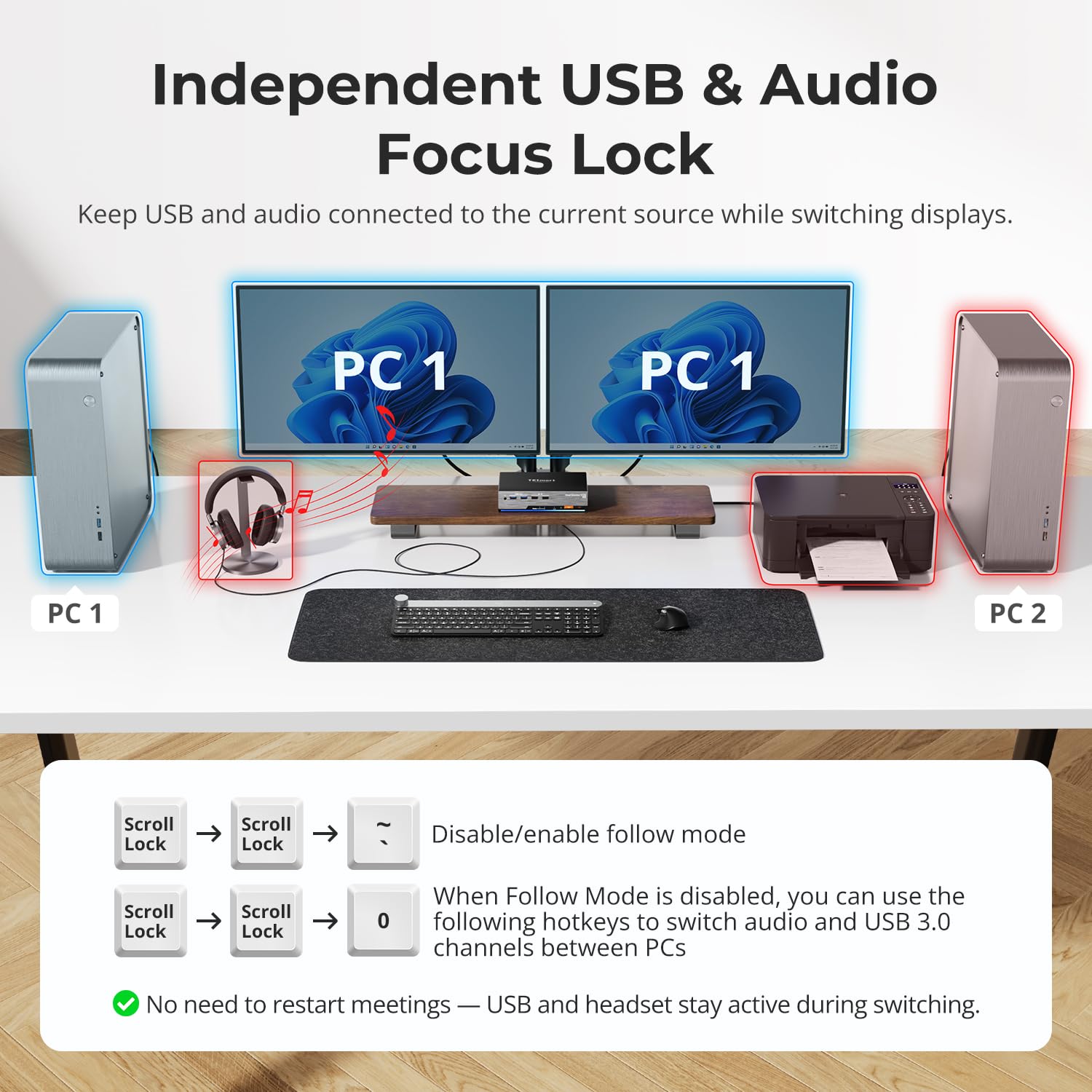 TESmart Conmutador KVM DisplayPort 1.4 Dual Monitor DKS202 Master 24 KVM Switch 2 Port 8K 60Hz 4K 144Hz Hub USB 3.2 LAN Gigabit Tira LED RGB para 2 Ordenadores PC Gamer Oficina