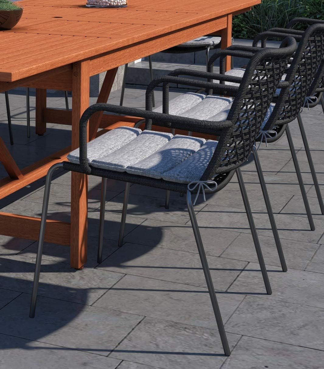 Amazonia Galesburg 9-Piece Outdoor Rectangular Dining Table Set | Eucalyptus Wood | Ideal for Patio and Indoors, Dark Teak Finish