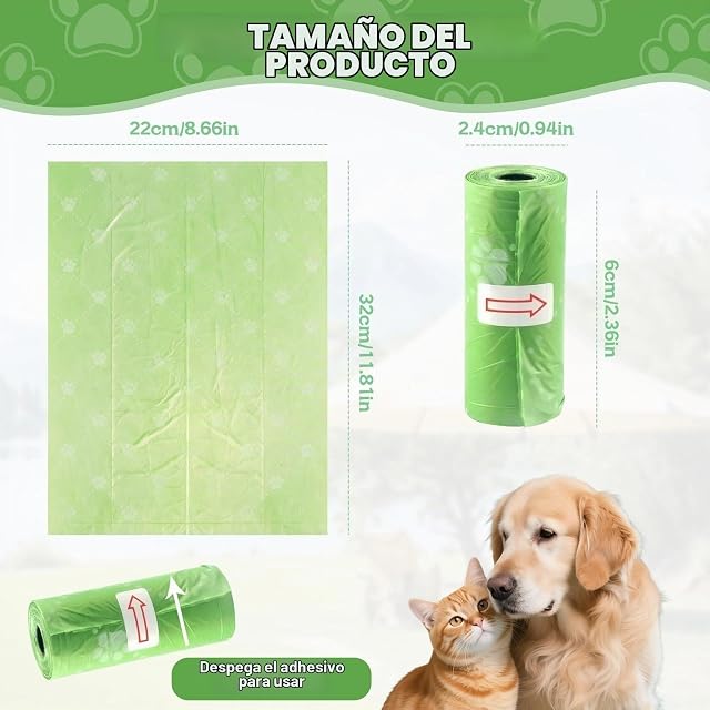 Foto 2 de 7 de 570 Pcs Bolsas Caca Perro, 6 Colores, Biodegradables, Bolsas Perro Prueba de Fugas