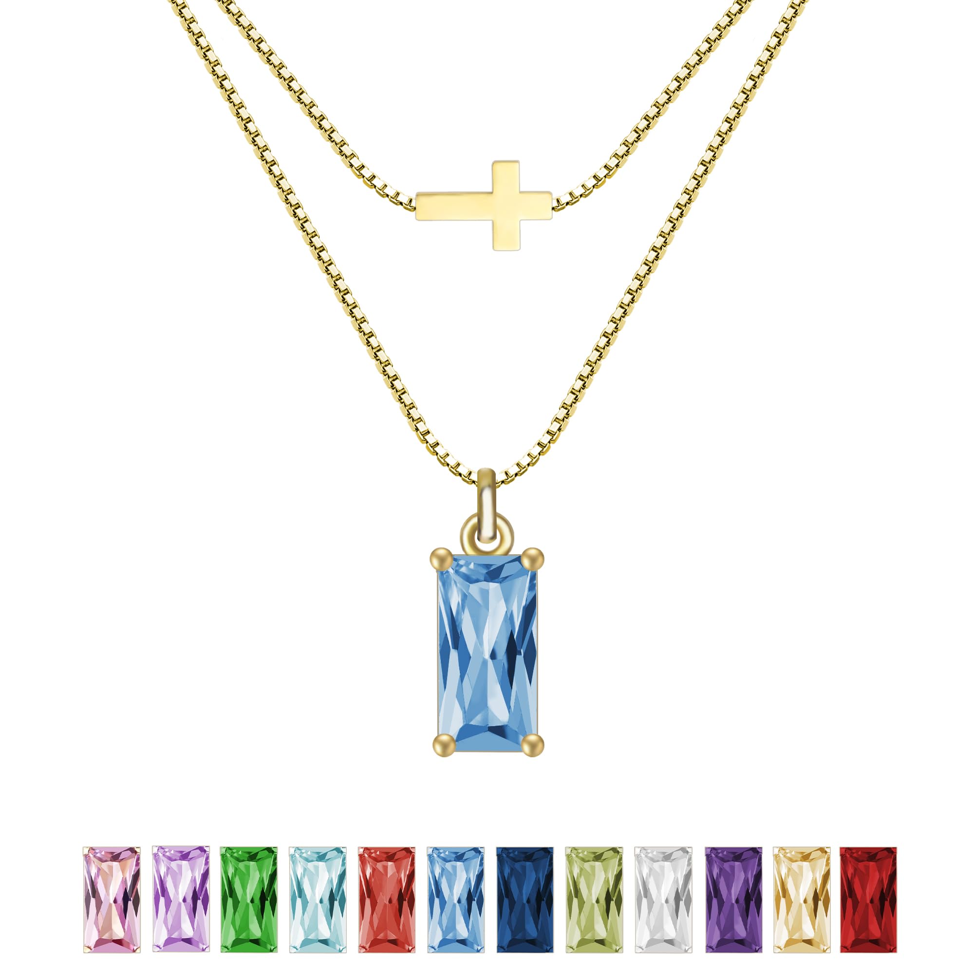 SILANER Emerald Birthstone Necklace for Women 14K Real Gold Plated Dainty Cross Pendant Cubic Zirconia Charm Chain Necklace Birthday Gifts for Women