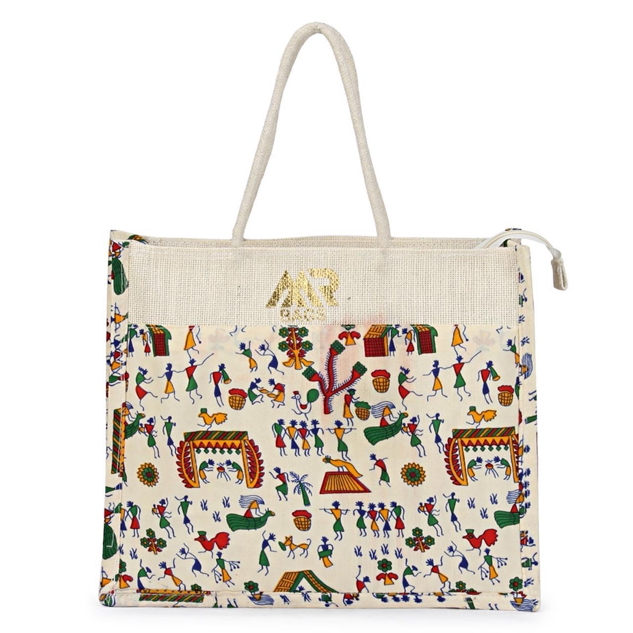 MR Bags Jute Tote Bag with Ethnic Warli Art Print Handstitched (B0DGF36CJM) Amazon Price History, Amazon Price Tracker