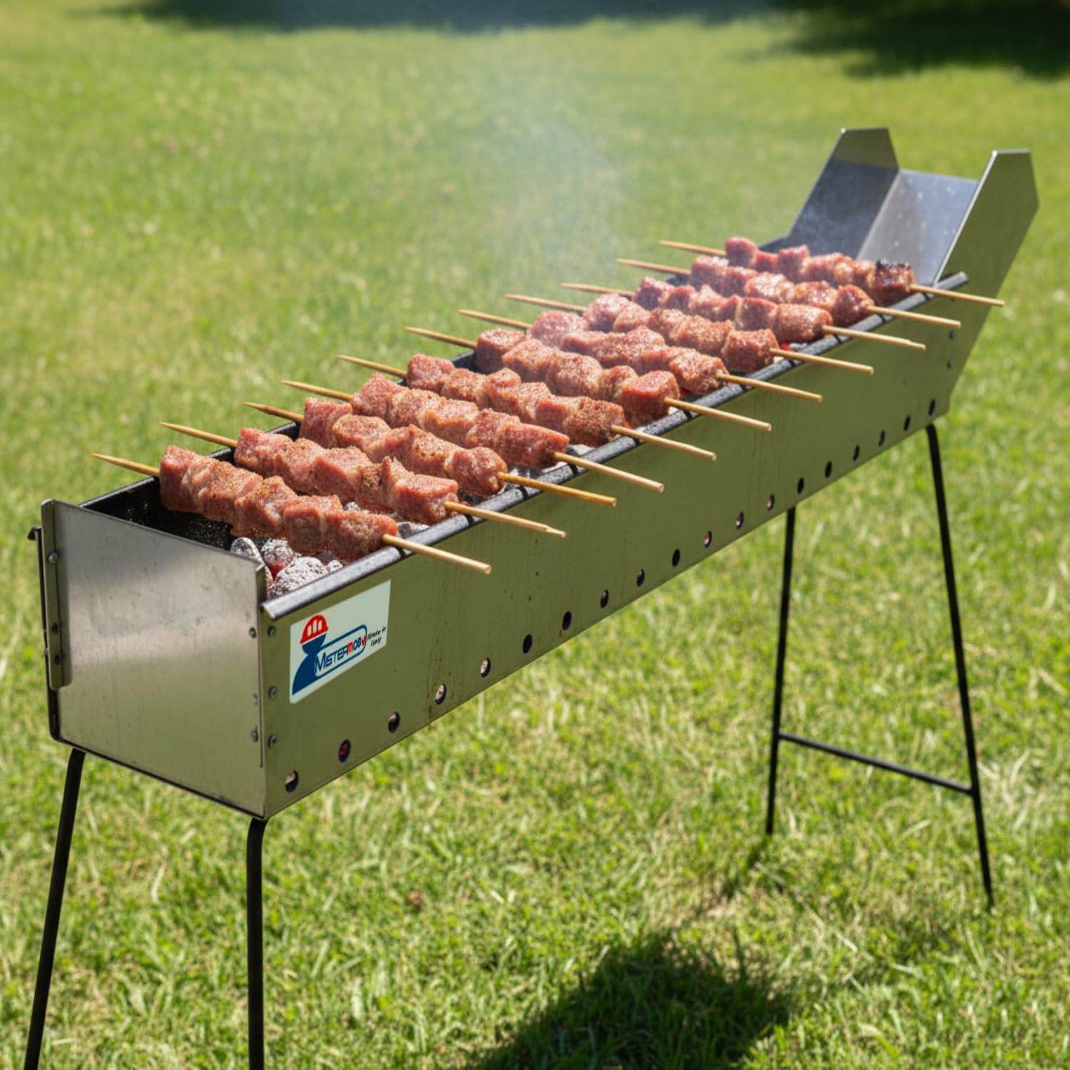 Mistermoby Barbacoa de acero inoxidable de 80 cm + boquilla de 20 cm para asados de carne, brochetas de pescado o pan