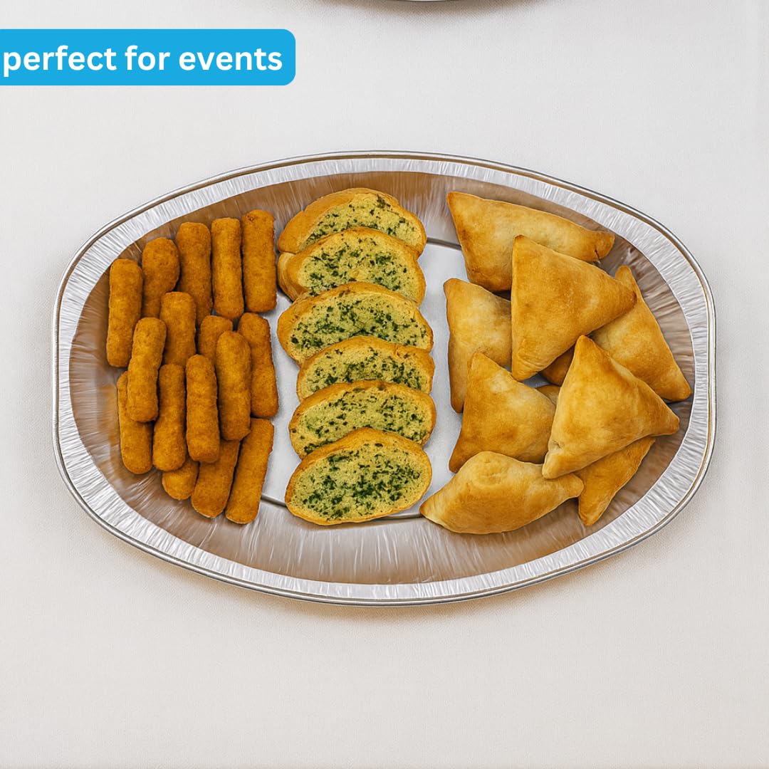 Enpack Alu Servierplatte 55cm - ovaler einweg Teller - große Tortenplatte für Catering, Party oder andere Veranstaltungen - Aufschnittplatte Serviertablett für Buffet (10)