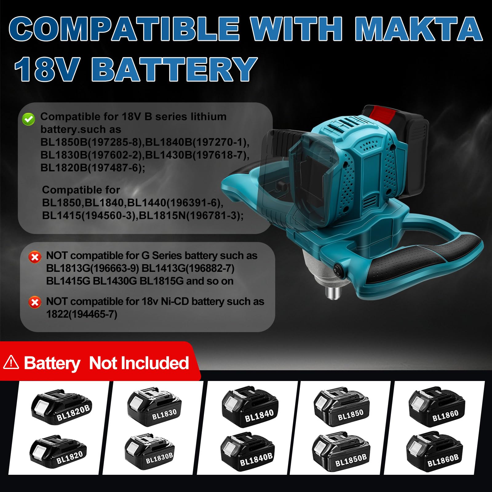 Akku Erdbohrer Kompatibel mit Makita 18V Akku, 1200W Bürstenloser Erdlochbohrer Pfahlbohrer Vloerboor mit 20mm Erdbohrer Adapter für Pfahlbohrer, Zaunbau und Garten (Ohne Bohrer & Batterie)