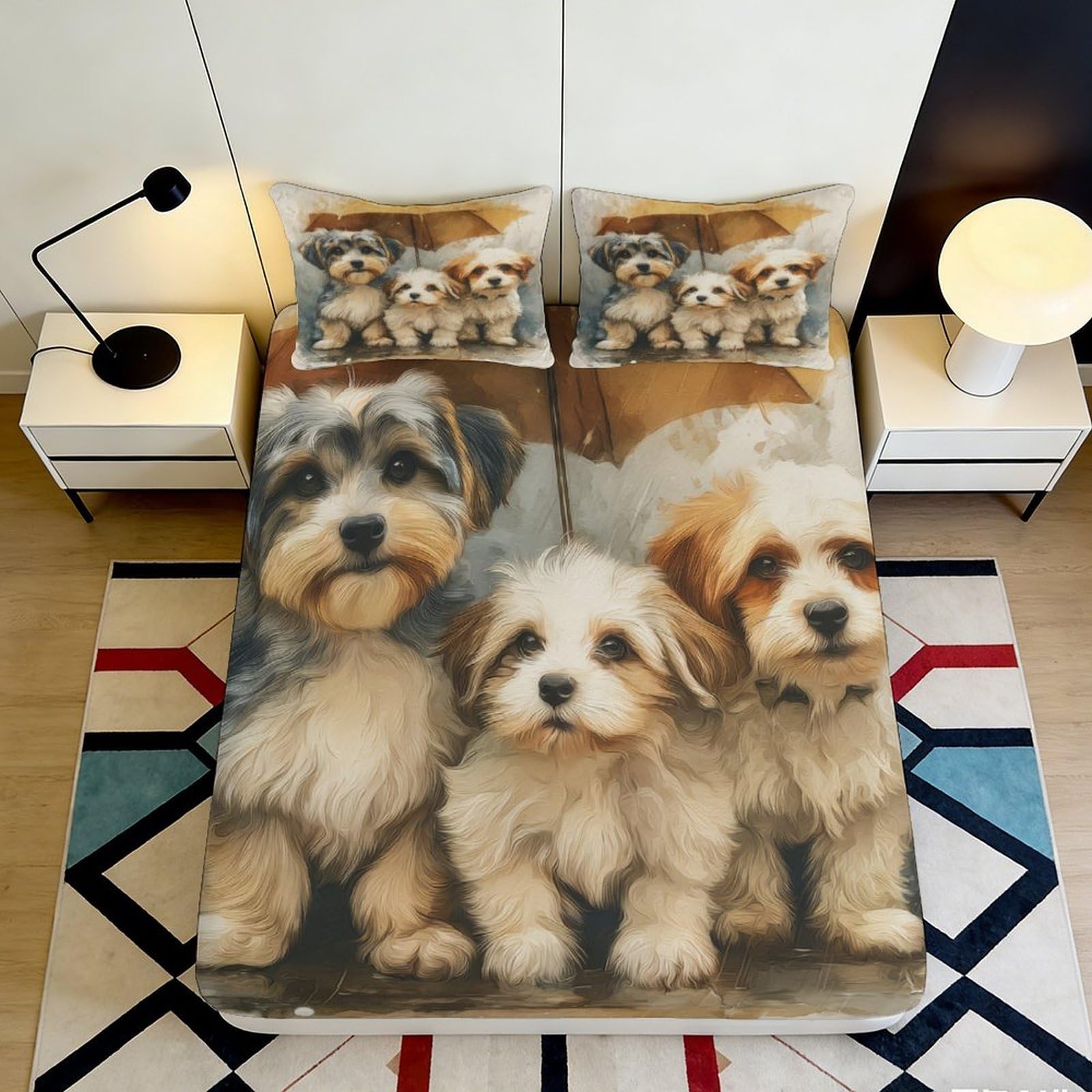 Pnayamiorkfel Style-6 3D Printed Cute Puppy Fitted Sheet Microfiber Soft Cozy Dog Bed Sheet For Bedroom Guest Room Mattress Cover Decor 90X200x25cm