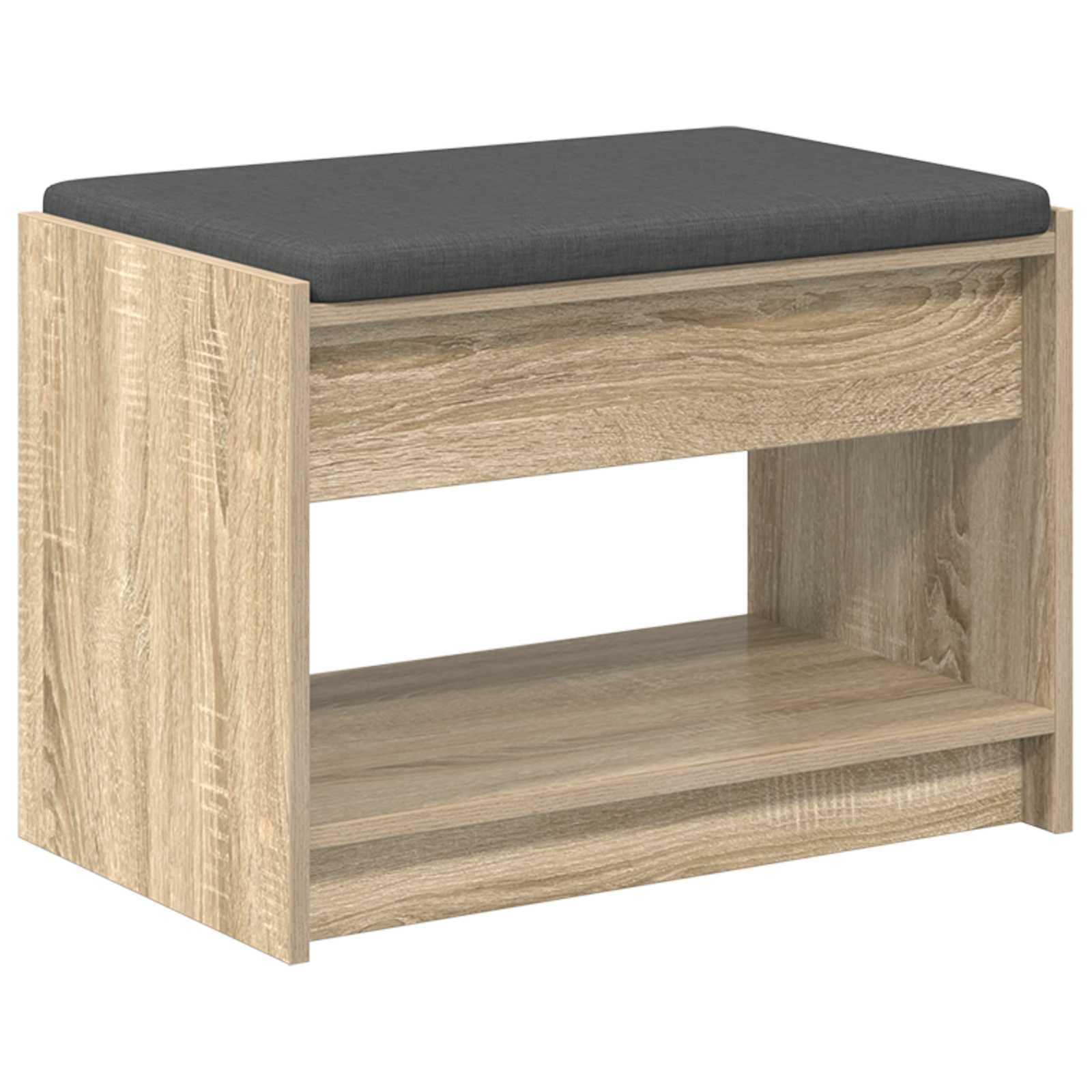 Banc de couloir en chêne Sonoma avec coussin rembourré et étagère de rangement 63x38x45 cm