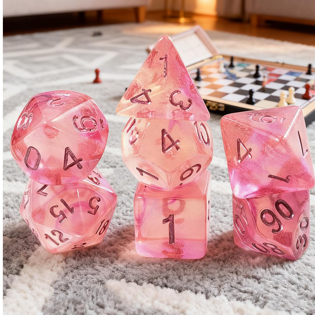 Set de 7 Dados Poliédricos (rosa)