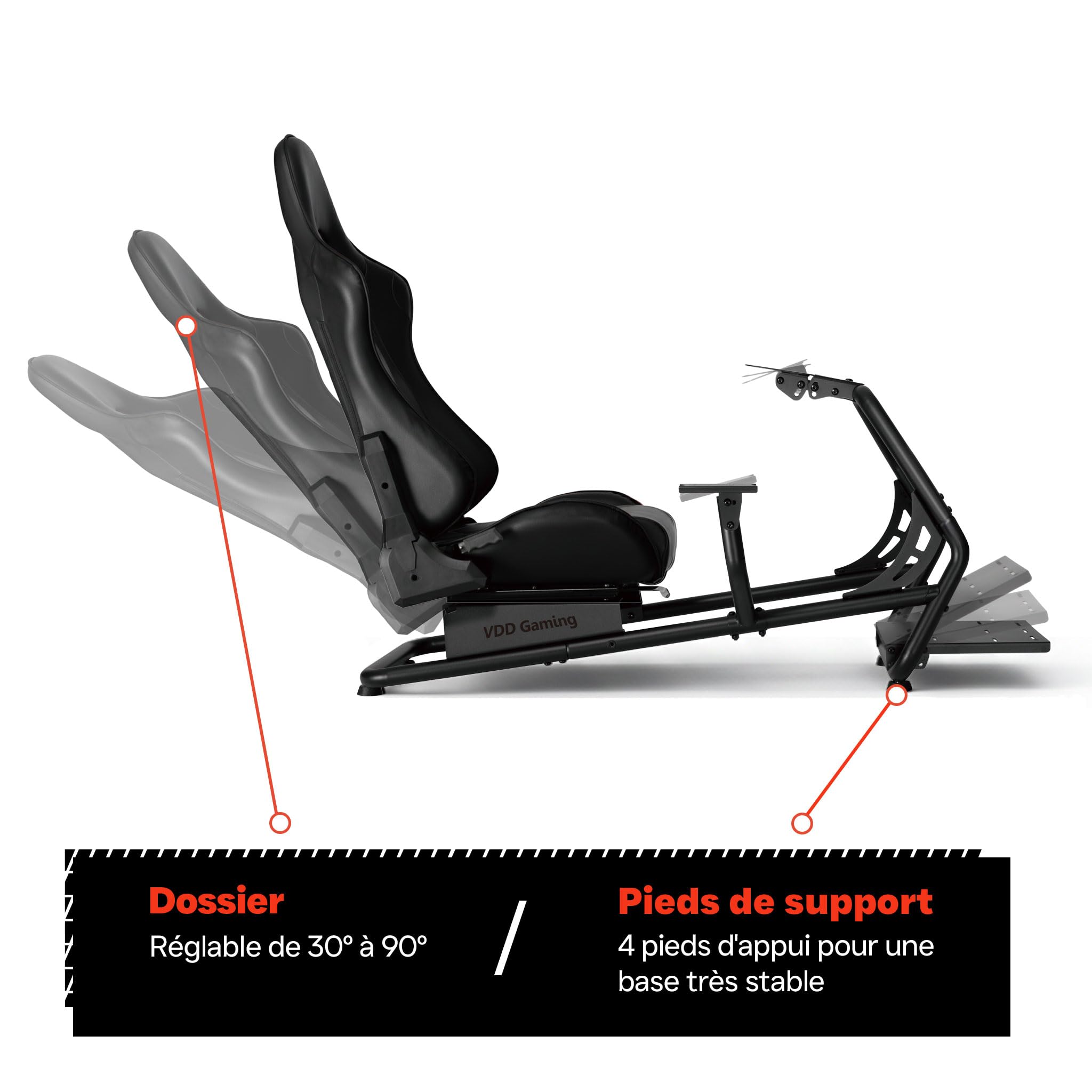 VDD - Simulateur cockpit pour fauteuil de course - entièrement réglable - siège de course - sans fixation d'écran