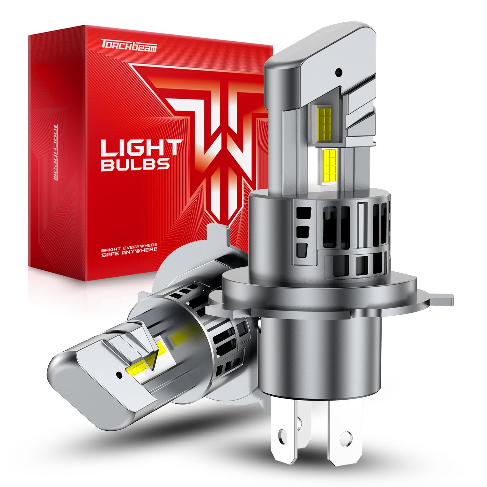 Torchbeam T1S H4/9003/HB2 LED Headlight Bulbs, 800% Super Brightness 6500K White Halogen Replacement, Canbus Ready, Plug and Play, Pack of 2