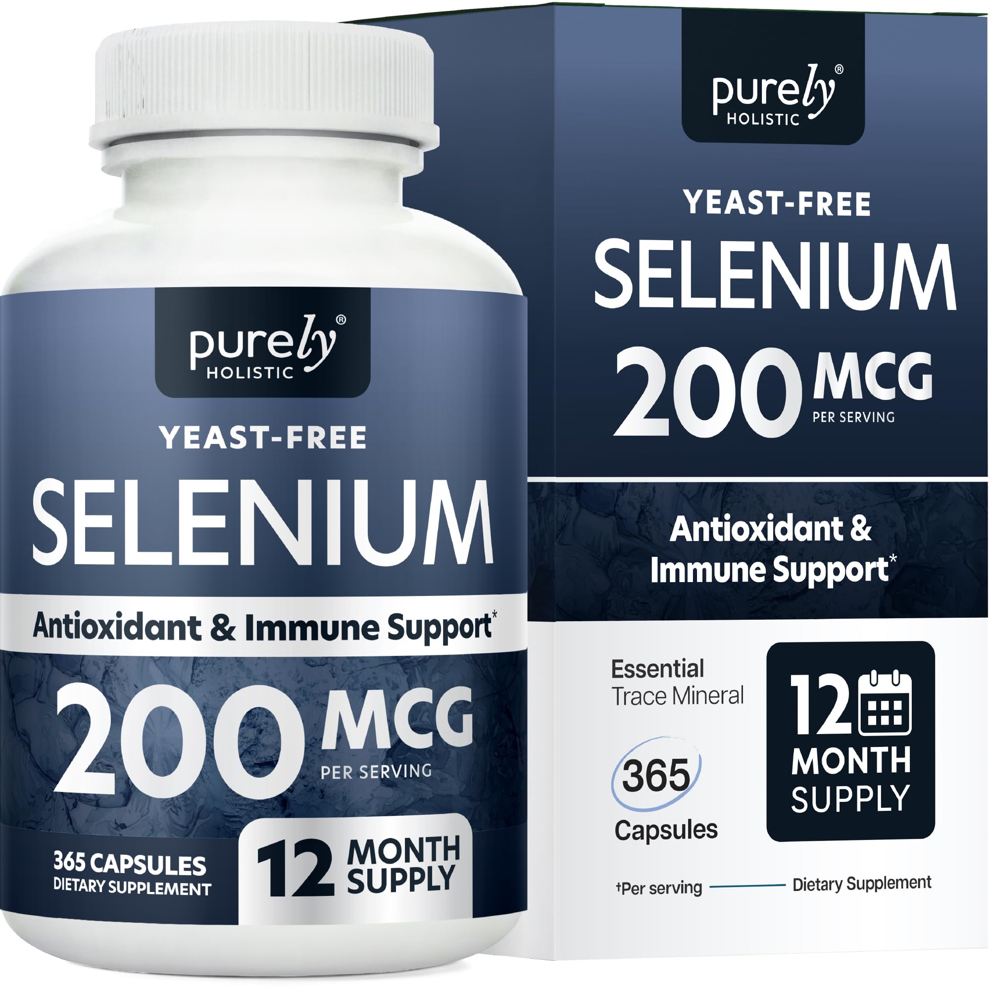 Selenium 200mcg Capsules, 1 Year Supply, Yeast-Free Selenomethionine, Vegan