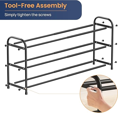 Miniatura 8 de ENJOYBASICS Zapatero expandible, estante organizador de zapatos ajustable de 3 niveles para armario, estante de almacenamiento de metal negro para