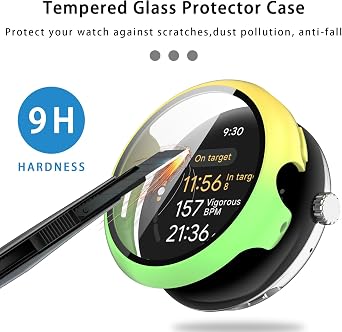 4 Pack Hard PC Screen Protector Case Compatible with Google Pixel Watch 3 45mm, with 9H Tempered Glass Screen Protector, Slim Cover for Pixel Watch 3 45mm (2024)