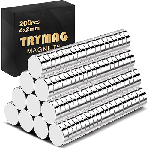 TRYMAG 200 piezas de imanes pequeños de neodimio de 6 x 2 mm, imanes de tierras raras para pizarra, pequeños discos redondos para nevera,