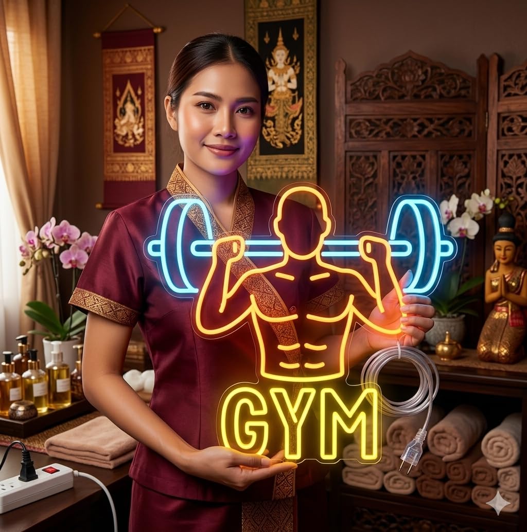 Letrero GYM GIMNASIO Cartel Luminoso LED Escaparate, Decoración de Pared en Metacrilato, Luz Brillante, aproximadamente 70cm alimentación 12v