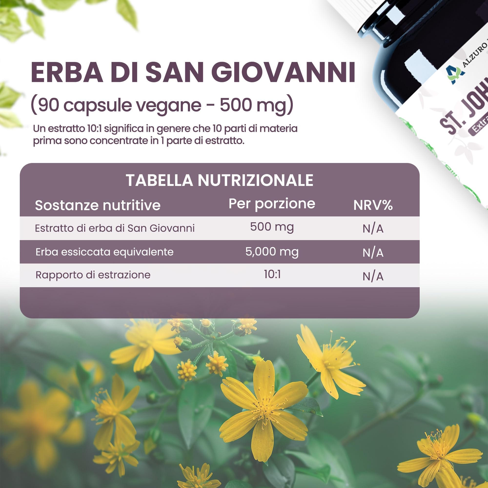 St. John's Wort 5,000mg Equivalent | High Strength 500mg 10:1 Extract | 90 Vegan Capsules | Mood & Emotional Wellbeing Support | GMP & 3rd Party Lab Tested
