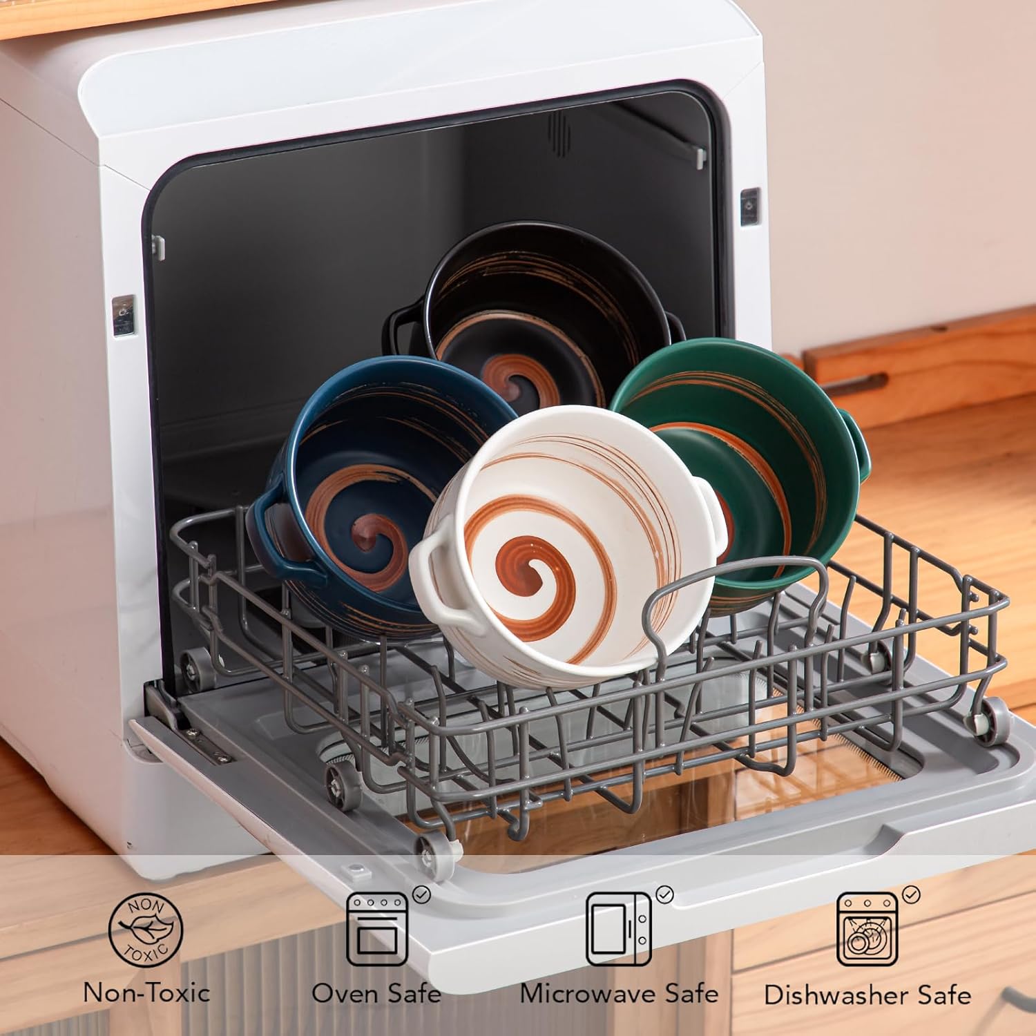 YUN TAO 32 oz Versatile Deep Soup Bowls with Handles, Large Ceramic Soup Crocks for French Onion, Ramen, Stews, Pot Pies, Cereal, Oven & Dishwasher Safe - Set of 4