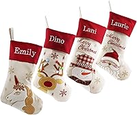 Vista 18 de DearSun Juego de 3, medias de Navidad personalizadas de 18 pulgadas con tecnología de bordado, diseños de Papá Noel, muñeco de nieve y renos