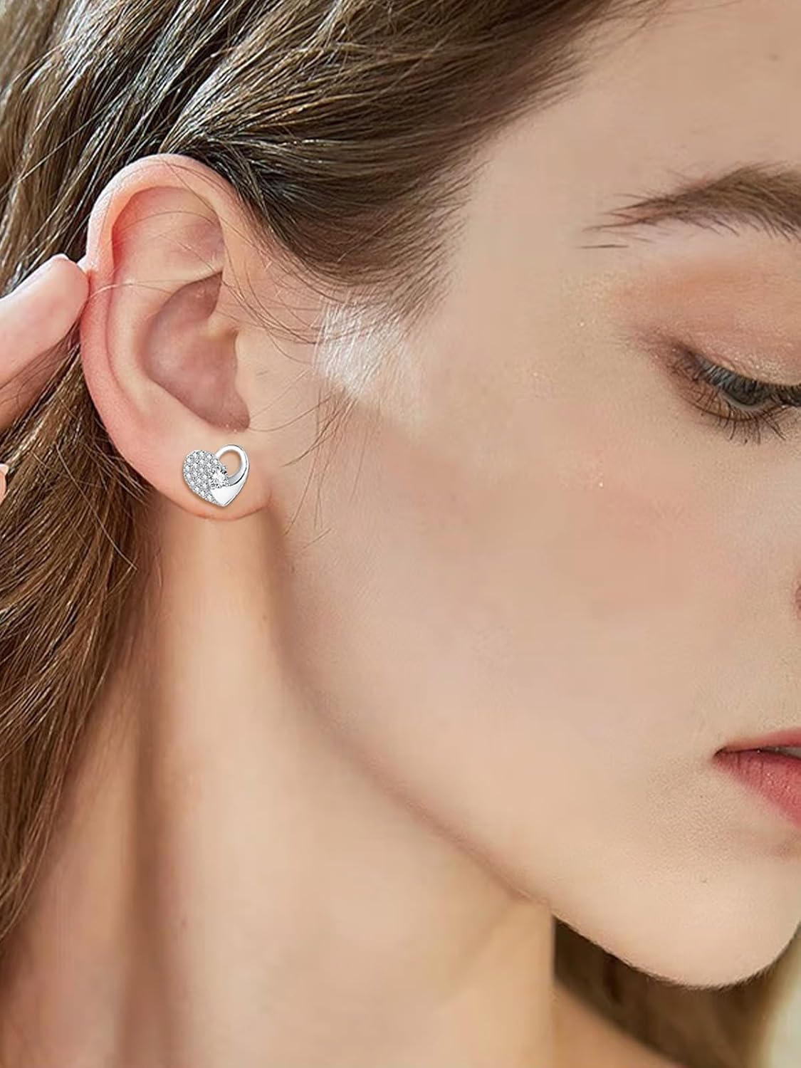 Dreamboat CZ Heart Stud Earrings for Women 925 Sterling Silver Cubic Zirconia Cluster Heart Jewelry Anniversary Wedding Birthday Gifts