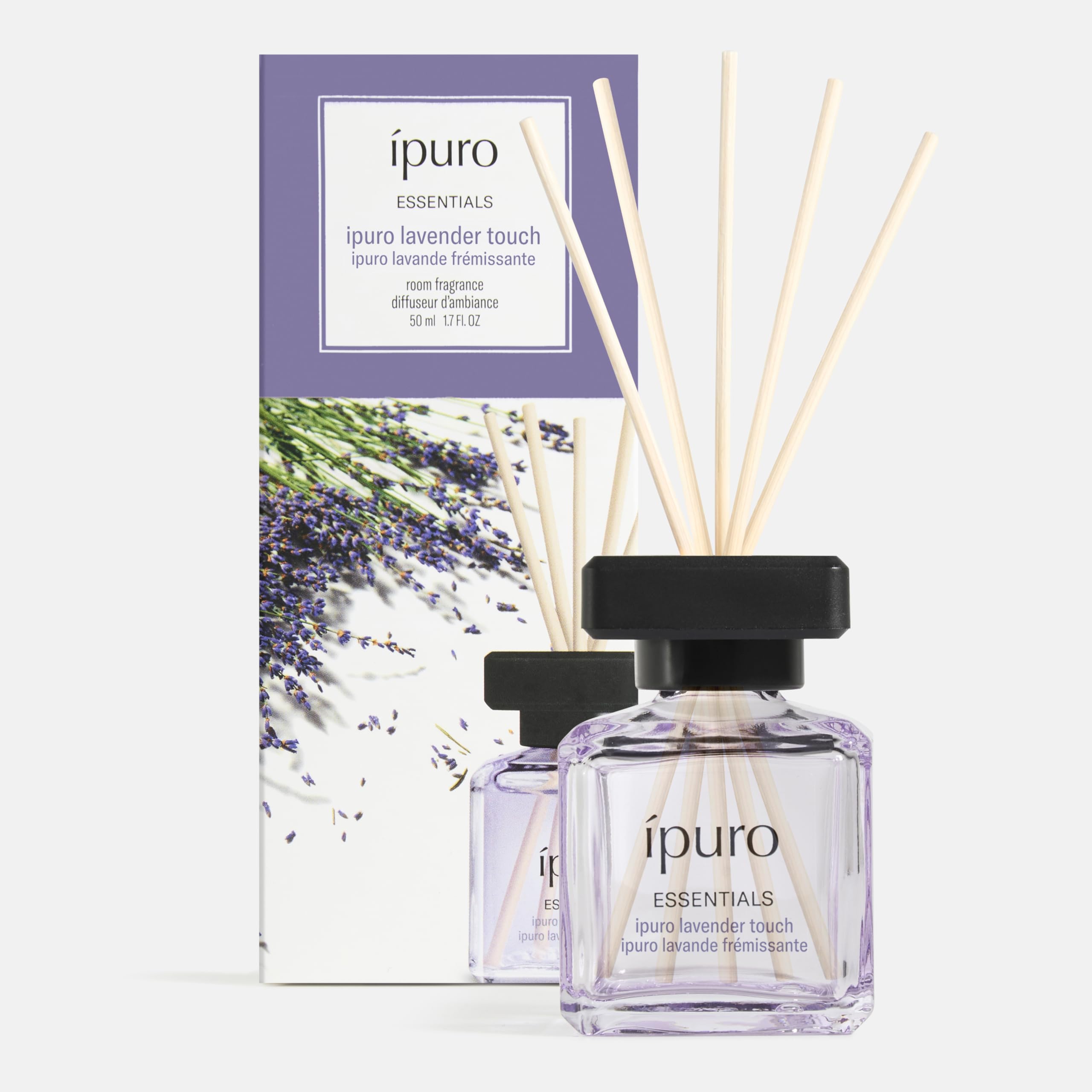 ipuro Essentials LAVENDER TOUCH Raumduft mit Stäbchen 50 ml - Raumerfrischer mit Lavendel, Zitrus, Blüten, Minze & Moschus Duft Aroma - Diffuser mit Stäbchen - Lufterfrischer für die Wohnung
