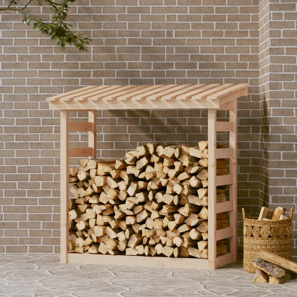 Estantería para leña, 108 x 64,5 x 110 cm, de madera de pino maciza, soporte para almacenamiento y almacenamiento en el salón, jardín, terraza con cesta de madera estable y ayuda para apilar