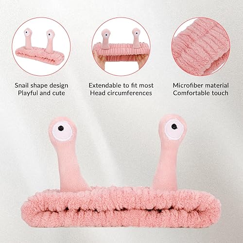 Miniatura 2 de DragonflyDreams Lindas diademas de caracol de dibujos animados, paquete de 2 Coral Diadema para el pelo para lavar la cara, diademas de maquillaje