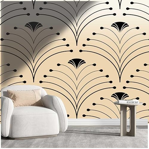 Papel tapiz para cocina, color crema, papel tapiz para cocina, líneas geométricas abstractas, decoración del hogar, aplicación multiescena (W) 98.4