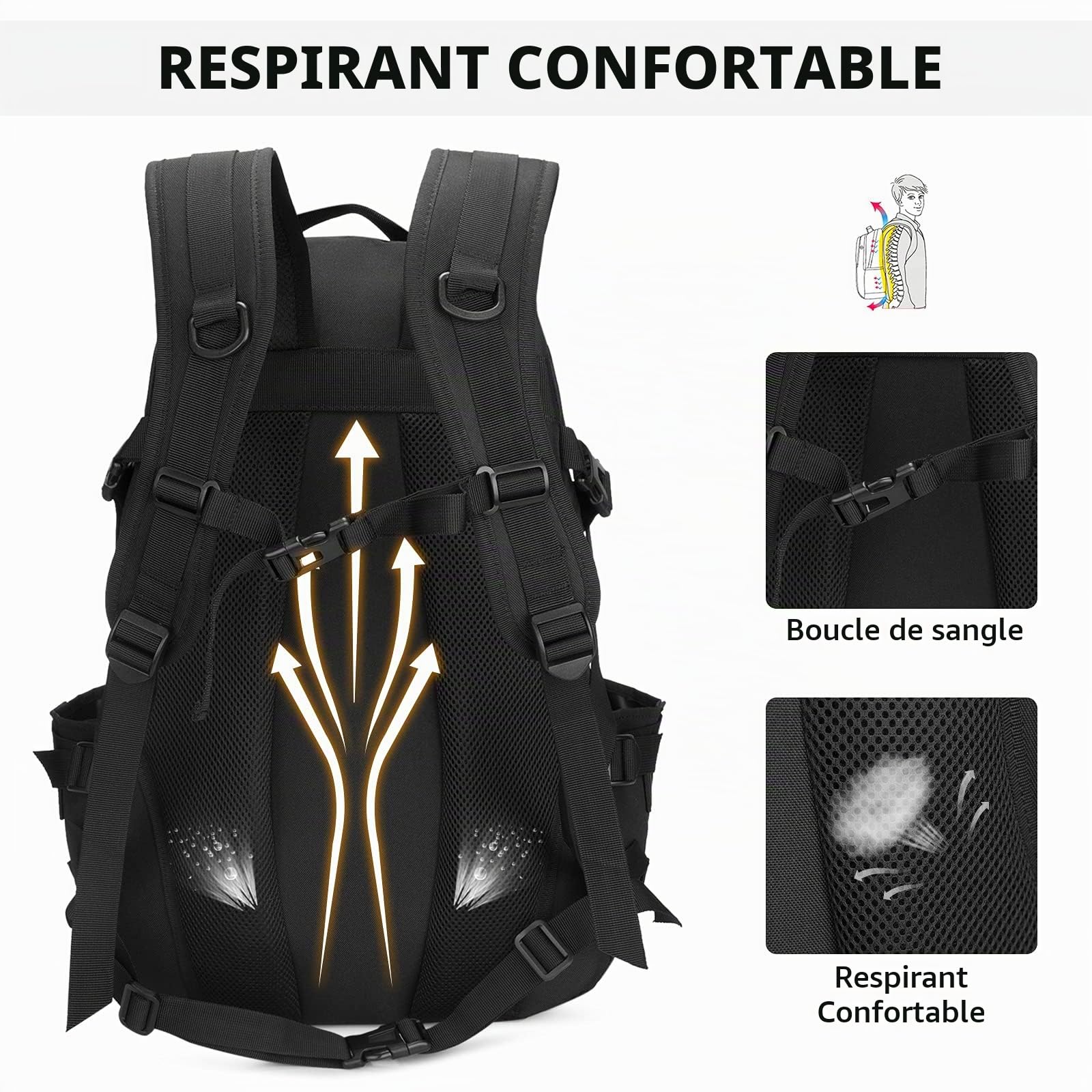 HUNTVP Sac à Dos Randonnee 30L, Sac a Dos Militaire Tactique Sacs Molle Randonnée Backpack Fonctionnel pour Homme Femme Trekking Camping Voyage Journée Sports de Plein Air